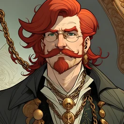 Rubezhal the male pirate, with red hair and a mustache, art nouveau style