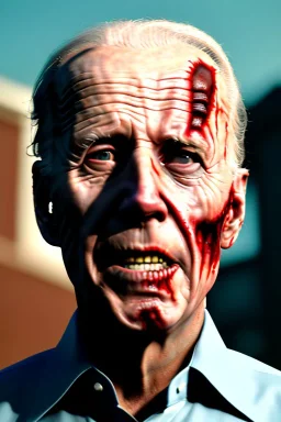 Ultra realistic image, joe biden zombie, zombie performance, blood, torn arm, night, walking twisted, waist up view, walking dead style, dark ambient, highly detailed, sky background, concept art, unreal engine 5, god rays, ray tracing, RTX, lumen lighting, ultra detail, volumetric lighting, 3d, finely drawn, high definition, high resolution.