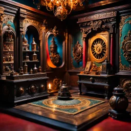 Diorama of old stuff in a room, sharp focus, 8k, 3d, very detailed, volumetric light, grim, fine art, very colorful, ornate, 35mm, F/2.8, insanely detailed and intricate, hypermaximalist, super detailed, decadent
