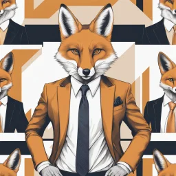 Illustrative sketch of a image of an humanoid fox, suit and tie, arte lineal ultra quality, 8k