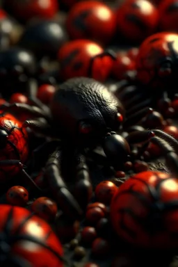 In a mesmerizing combination of brilliant and fading shades, photorealistic,a high-quality,ultra photo-realistic realism image, black shadows gostes + red devils+ evil babies + spiders and snales horror, creppy background, hyper realistic, 35mm, F1.8, intricate detail, Sharp focus, super sharp,