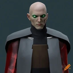 star wars bald male corellian jedi pilot wearing gunmetal grey and black old republic armored robes with gold trim inside the jedi temple holding a lightsaber with viridian green blade in left hand, centered head and shoulders portrait, hyperdetailed, dynamic lighting, hyperdetailed background, 8k resolution, volumetric lighting, light skin, fully symmetric details