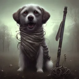 sad, abandoned, miserable dog tied to a pole with the Grim Reaper beside dog on lonely highway, 8k resolution, high-quality, fine-detail, iridescent, intricate, digital art, detailed matte, volumetric lighting, illustration, 3D octane render, brian froud, howard lyon, selina french, anna dittmann, annie stokes, lisa parker, greg rutowski