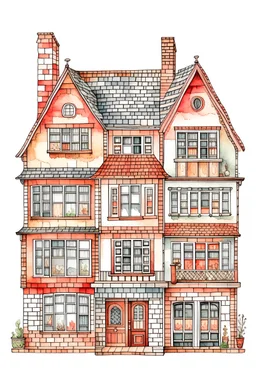 watercolor sketch of a doll house with transparent background in png format