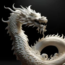 stylized white onyx chinese zodiac dragon with subscattering lighting, intricate carving, depth of field, dramatic, cinematic, studio lighting, low angle, reflection, diffuse light