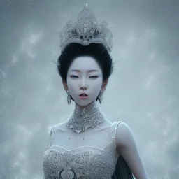 smooth hyper realistic, beautiful smiled Japanese goddess in crown, pale colors, dark cosmos background, cat еye, extremely sharp detail, finely tuned detail, ultra high definition, 8 k, unreal engine 5, ultra sharp focus, accurate sword wings, positive smile, lot of details, fit within portrait, Ambiance winter, perfect composition, perfect hair, perfect hands, finger up gestures