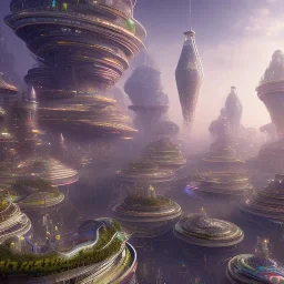 biomorphic future city with lighting, panoramic, colours, 3D-rendering, foto-realistic,TG, 8k,