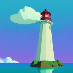 low poly scenery lighthouse bay by night