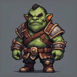 Very low-detail cute top down video game character orc warrior, pixel, in the style of stardew valley, 64x64, dwarf fortress