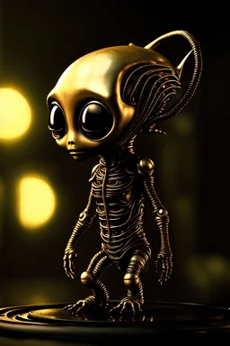 Beautiful cute adorable little chibi alien, 3D, CGI enhanced with rtx, fantasy scene, diorama, ultra HD, 4k, 8k, 16k, cinematic, Golden ratio, by "h r Giger" by "Santiago Caruso"