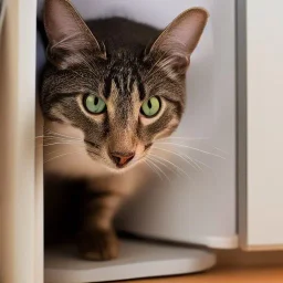 cat finds mouse under cupboard