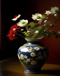 Japanese flowers in a Japanese vase.