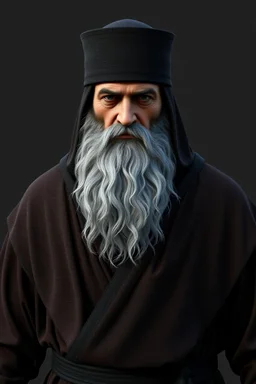 russian monk for a horror , 3d model for a videogame, template, full-length, front face, model, 3d