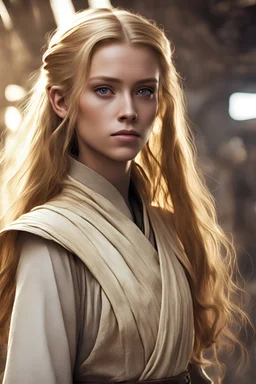 a young female jedi from star wars with long golden hair