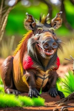 Warthog pumbaa sitting and smiling