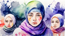 watercolor painting. Prejudice Culture. Hijab. HD