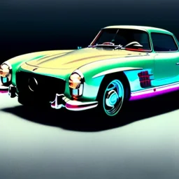 fullbody Drawing of 'Mercedes-Benz 300 SL'extremely modded,intricate detail,by andrea bonelli,Kilian Eng,Ohrai,evan lee,three quarters view, toned colors,16k