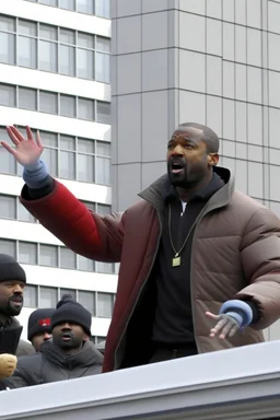 kanye west throwing money out to people on top of a roof