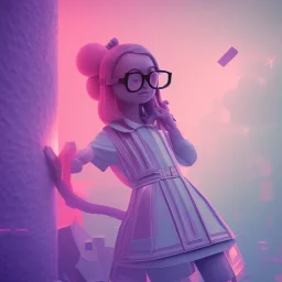 very hyperrealistic isometric clean art of super cute nerd girl wearing dark shades, soft lighting, soft pastel gradients, high definition, 3d icon clay render, blender 3d, studio lighting, god rays, octane render, unreal engine 5