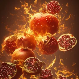 Pomegranate with fire skin and brilliant diamond seeds, with full details, 8k, 16k