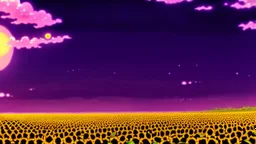 purple sky full of stars, sunflower field, anime, high res, makoto shinkai