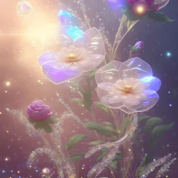 one big crystal subtle flower in a galactic ambiance with a beautiful fairy, transparent petals, delicate colors, in the foreground, full of details, smooth，soft light atmosphere, light effect，vaporwave colorful, concept art, smooth, extremely sharp detail, finely tuned detail, ultra high definition, 8 k, unreal engine 5, ultra sharp focus