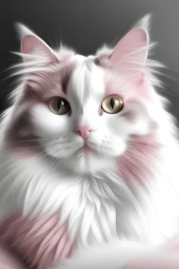photograph of a cat with white fur and pink stripes, incredibly soft fur, photorealistic