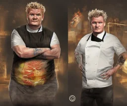 Midjourney style, fat Gordon Ramsey, photorealistic