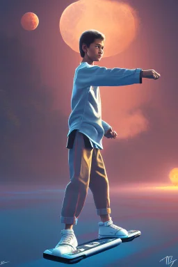 karate kid on hover board, 4k, trending art, weird perspective, realism, spray paint, detailed