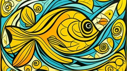 linocut, drawing abstract art, style inspired by karla gerard, gold fish, a pattern similar to a stained glass window