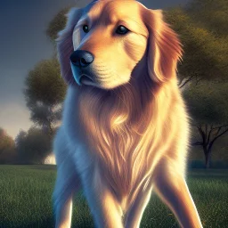 A golden retriever wearing a leather jacket standing in a park, dramatic, dramatic lighting, volumetric lighting, hyperrealism, 8k, high quality, photorealistic, lot of details