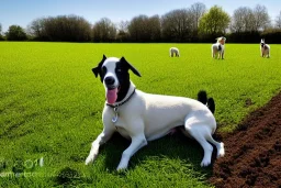 Photograph. Technological dystopia. Machine, fake smile, staring eyes. Milky white lay figures torso on the ground. Grass, mud. dirt. Dog sniffing the torso. An yard of a farm is in the Background.