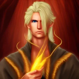 Male, Human, Blond, Sorcerer, Fire Mage, Golden Eyes, Young, Photorealism