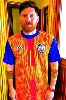 Messi wearing the Moroccan shirt .