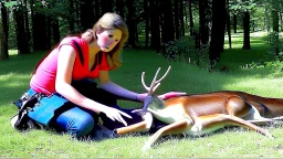 lady giving CPR on deer