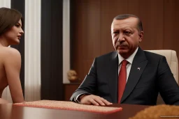 Recep Tayyip Erdogan with nude Liv Tylor for hair, closed eyes, rtx, reflection, 8k, glow, winning photography, caustics