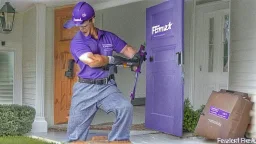 fedex driver with a chainsaw at the front door