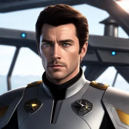 OG11 as a starship captain on the bridge, tense moment, perfecteyes eyes,