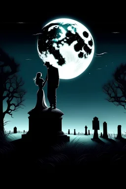 Death, moon, cemetery, two people in love