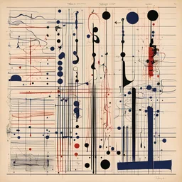 disgusted frequency bar graphs, abstract surrealism, by Antoni Tapies and Graham Sutherland and Victor Pasmore, maximal mind-bending illustration; album art, maximalism, asymmetric;, Crimson - midnight_blue - black color scheme, vertical morse code dots and dashes