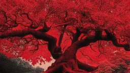 red tree, highly detailed, boutyfull desktop wallpaper, comic style