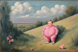 Big pink plastic fat Boy doll.19th painting