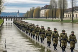 French Army marching next to river