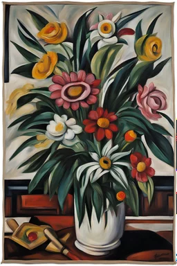 Max Beckmann oil painting tufting tapestry exotic flowers bouquet