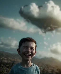 Ultra realistic thriller sky scene, portrait, Childs flying with trinkets, smile, happy, Wes Anderson style, wind, clouds, color fog, soft color, highly detailed, unreal engine 5, ray tracing, RTX, lumen lighting, ultra detail, volumetric lighting, 3d, finely drawn, high definition, high resolution.