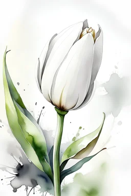 Watercolor white Tulip
