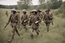 soldats de la nouvelle france marchant dans une prairie