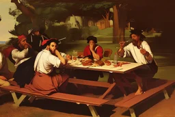 rapper smoking on picnic table by Caravaggio