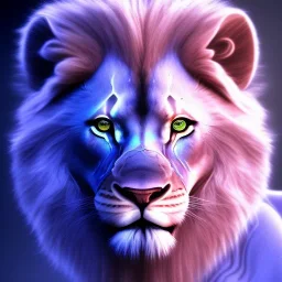 A beautiful portrait of a cyborg lion blue color scheme, high key lighting, volumetric light high details psychedelic background