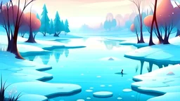 cartoon illustration: beautiful magic frozen lake